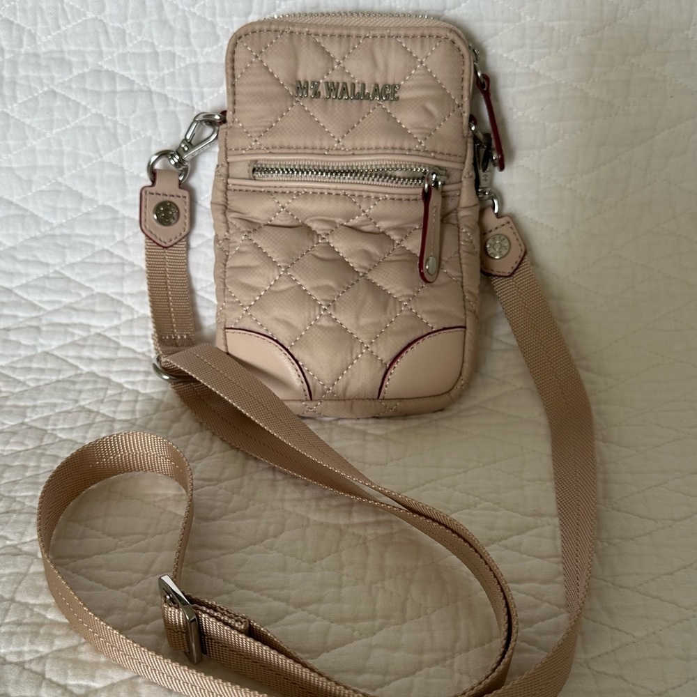 MZ Wallace quilted micro iPhone cross body bag.